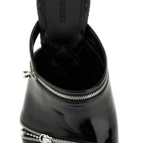 Auth. Burberry black leather peep mules NWT in box and Dustbag - Picture 10 of 11